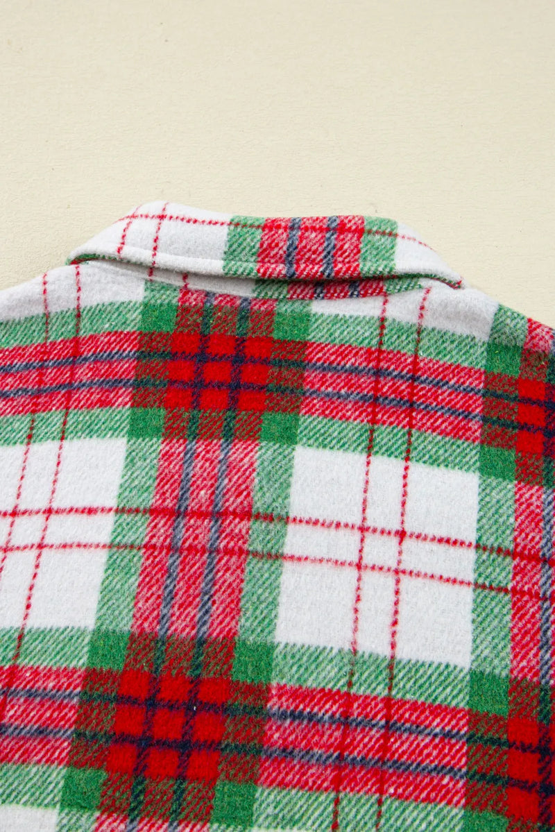 Women's Christmas plaid flannel shacket, view 6 - MRSLM