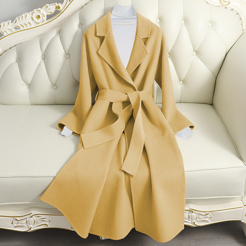 Women's belted long wool coat, view 5 - MRSLM