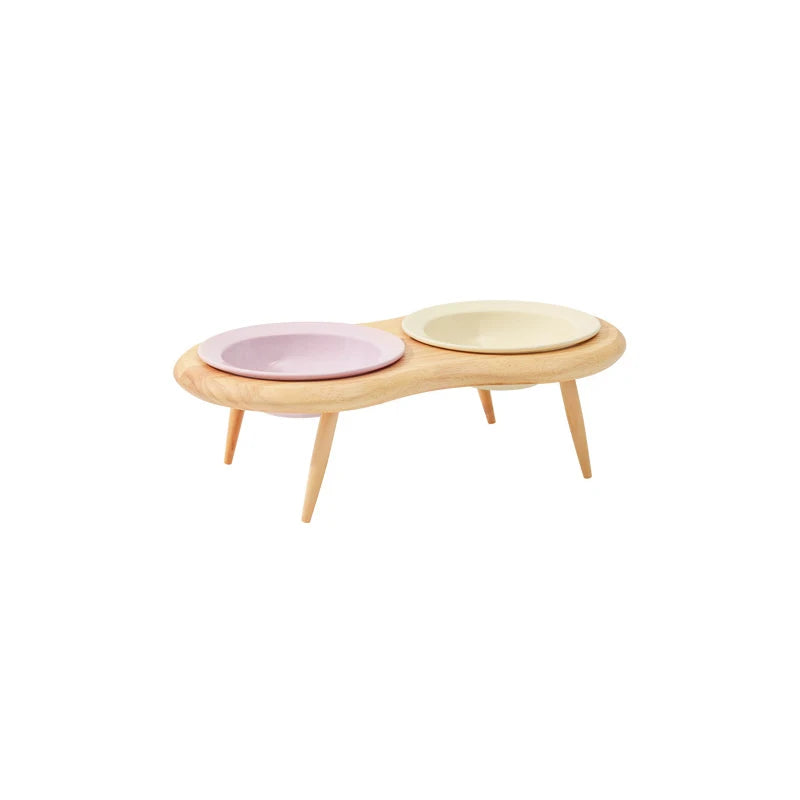 Elevated ceramic pet bowls with wooden stand, view 16 - MRSLM