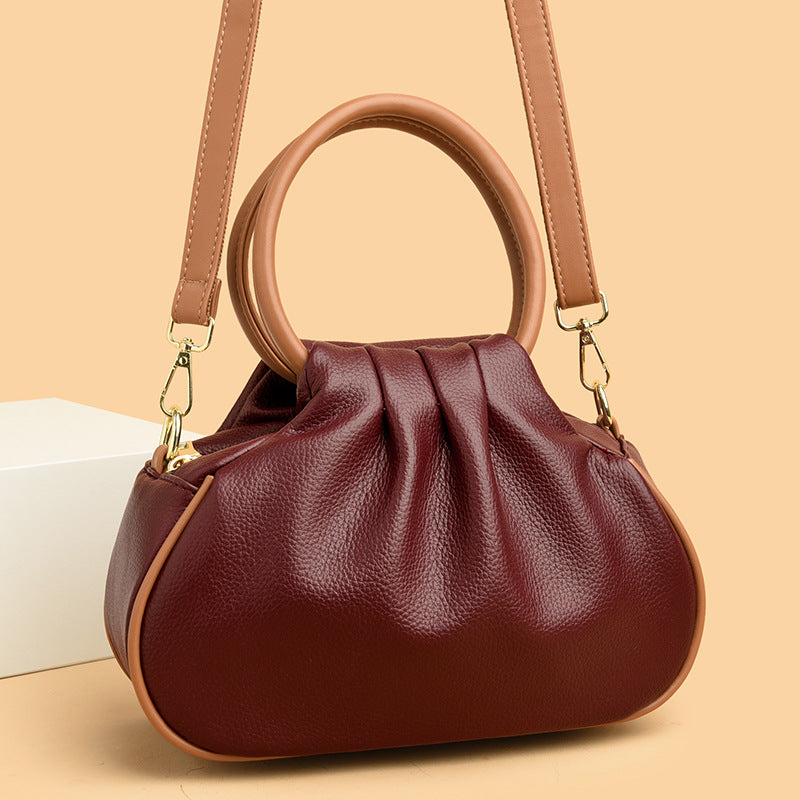 large pleated leather crossbody bag, view 3 - MRSLM