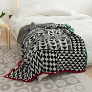 geometric pattern cotton blanket with stripe edge - MRSLM