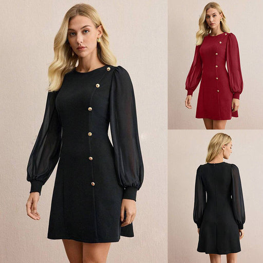 women's round neck slim long sleeve dress - MRSLM