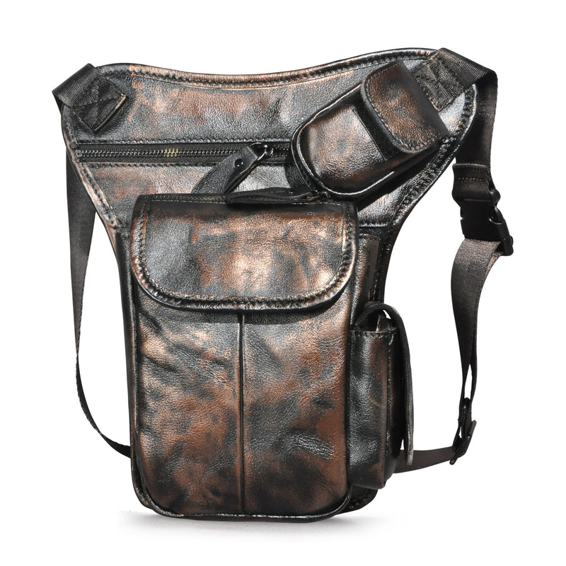 Men's oil waxed leather leg waist bag, view 8 - MRSLM