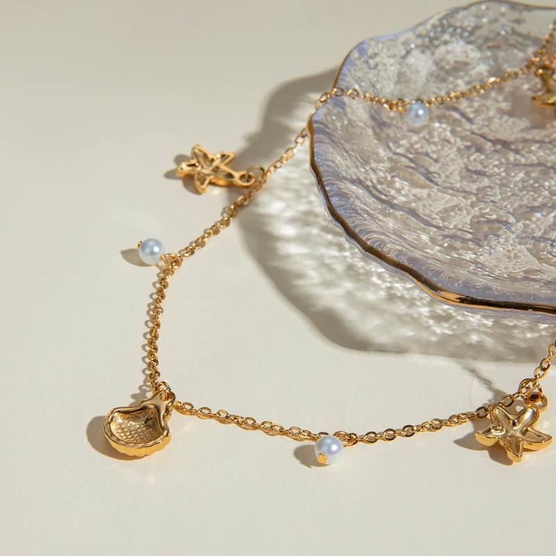 18k gold plated starfish shell necklace, view 4 - MRSLM