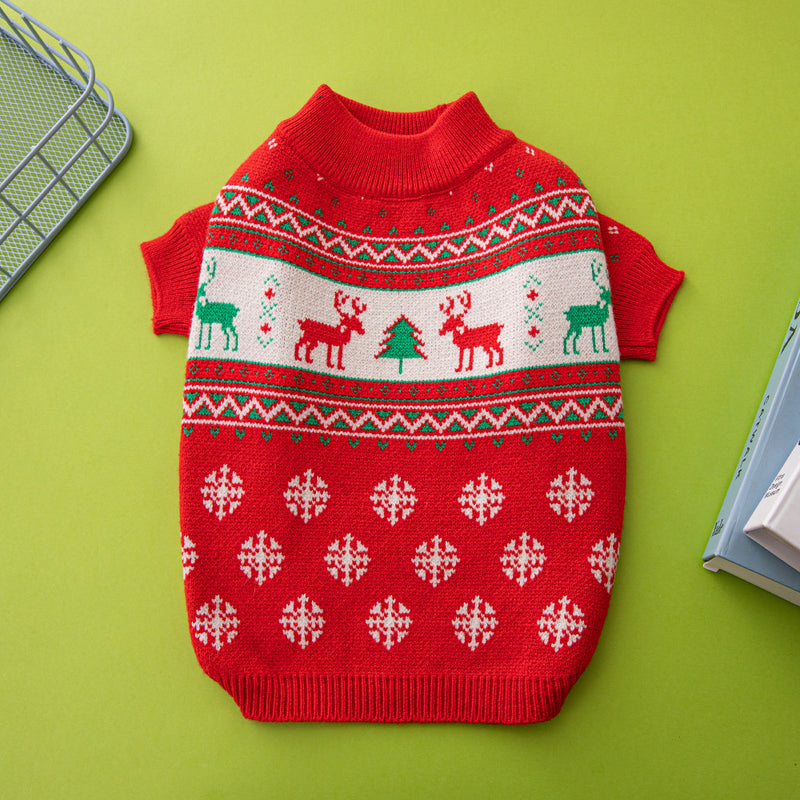 Christmas tree and reindeer knit dog sweater, view 2 - MRSLM