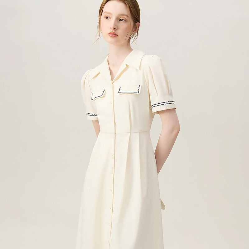 beige polo collar mid-calf dress - MRSLM