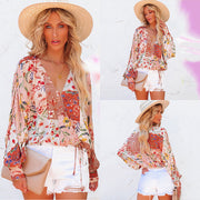 floral v-neck long sleeve loose shirt - MRSLM