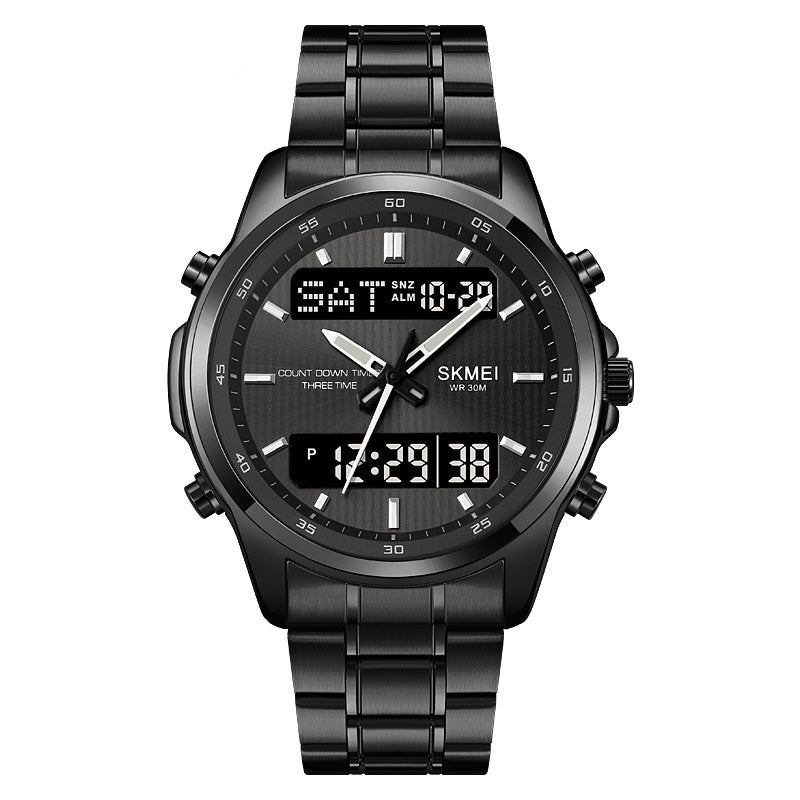 men's double display steel watch, view 9 - MRSLM