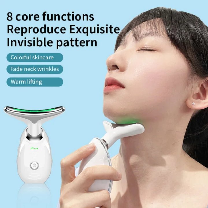 Neck Face Beauty Device Colorful LED Photon Therapy Skin Tighten Reduce Double Chin Anti Wrinkle Remove Lifting Massager