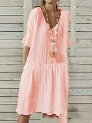 bell sleeve v-neck a-line dress, view 3 - MRSLM