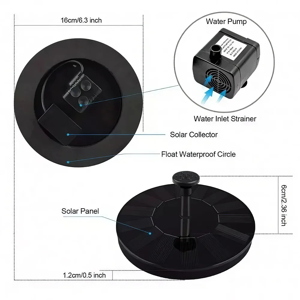 Solar-Powered Floating Water Fountain for Gardens, Pools and Birdbaths