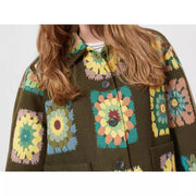 lapel flower print green jacket, view 3 - MRSLM