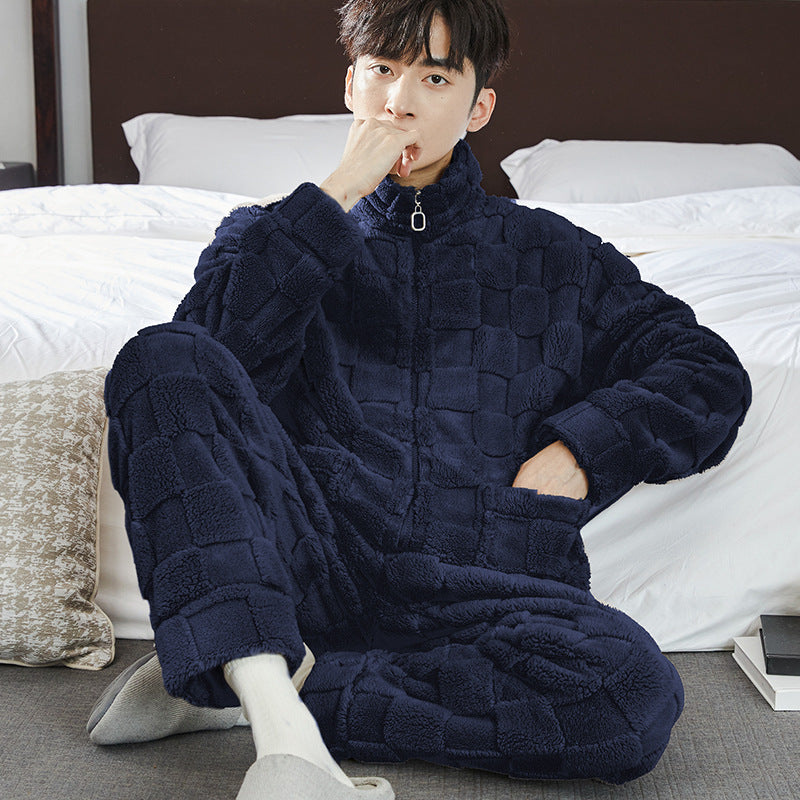 Men's fleece-lined flannel pajama set, view 14 - MRSLM