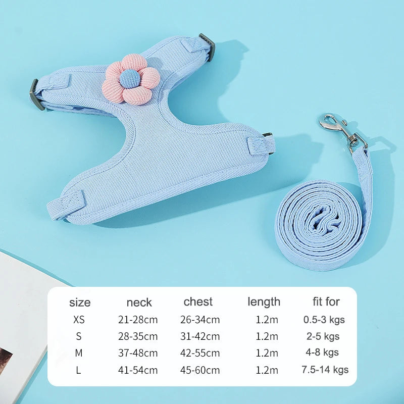 breathable adjustable pet harness and leash set, view 3 - MRSLM
