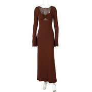 U-shaped collar long sleeve maxi dress, view 7 - MRSLM