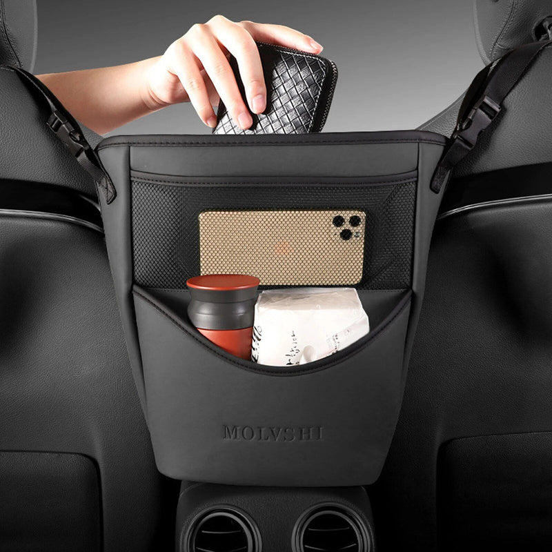 leather car seat organizer with barrier, view 4 - MRSLM