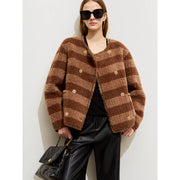 color block wool fleece coat for women, view 7 - MRSLM