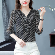 women's floral chiffon v-neck shirt - MRSLM