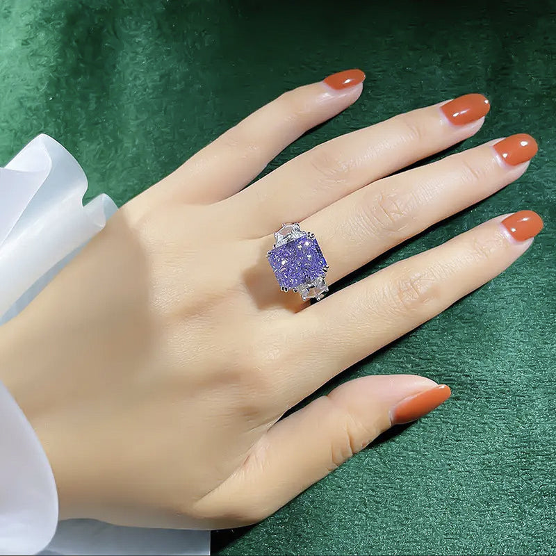 silver square high carbon stone ring, view 4 - MRSLM