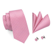 pink and white plaid silk tie set for men, view 4 - MRSLM