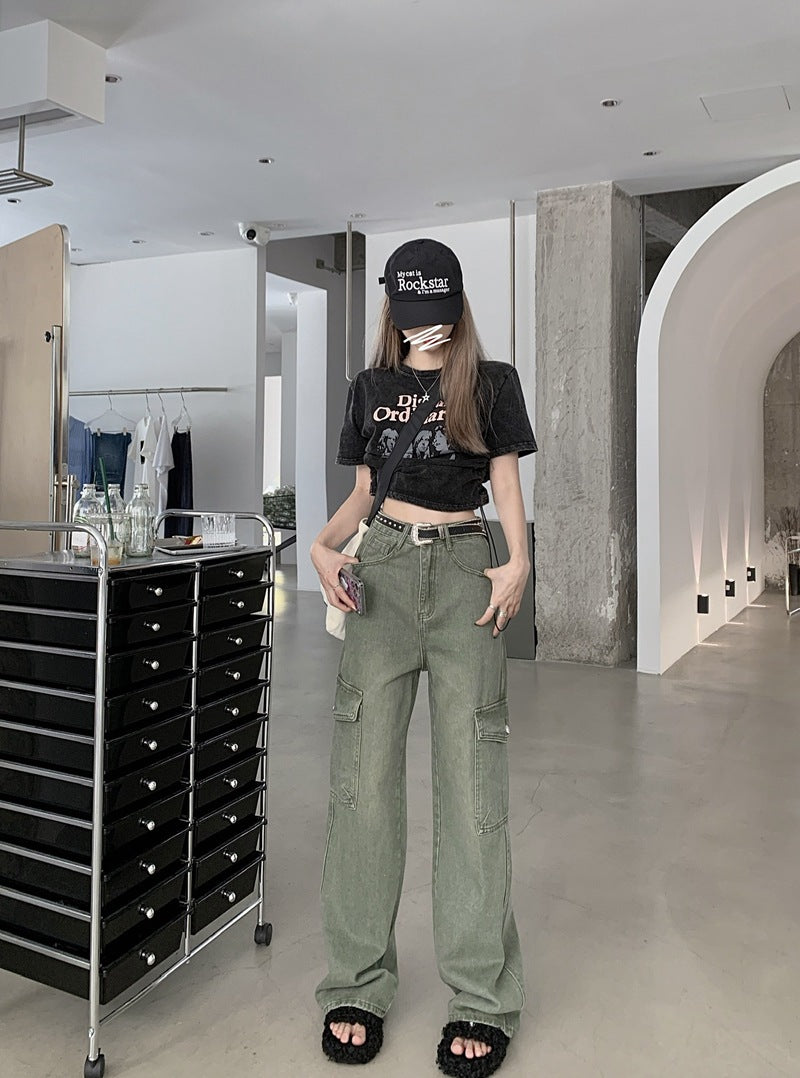 Super Hot Girl Casual High Waist Straight-leg Denim Wide Leg Pants