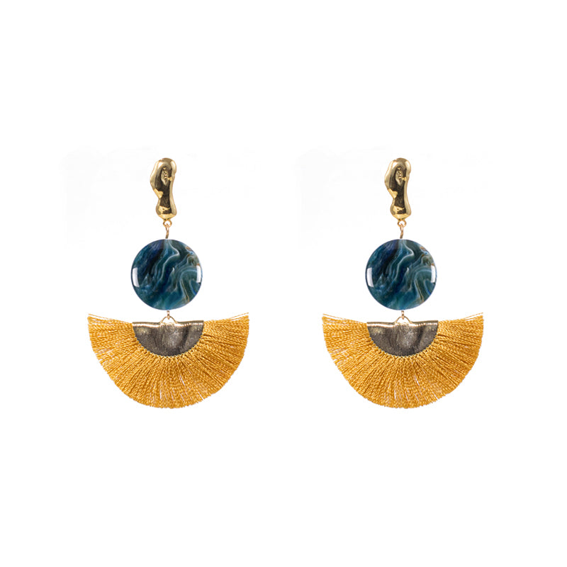 silver resin fan tassel earrings, view 6 - MRSLM