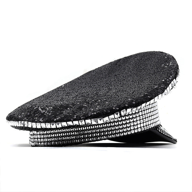 black paillette flat top party hat, view 2 - MRSLM