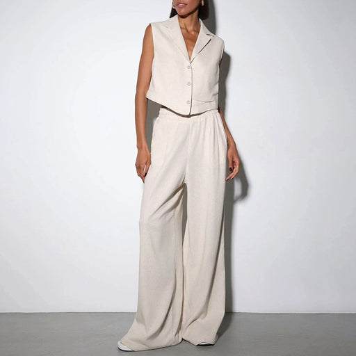 vest and high waist wide leg pants suit - MRSLM