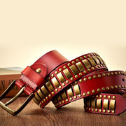 Punk rivet studded leather belt, view 8 - MRSLM