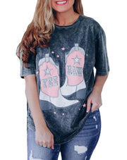 retro letter print round neck mid-length tee, view 6 - MRSLM