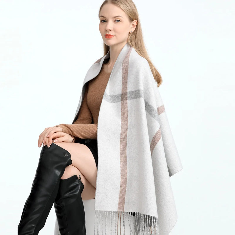 plaid wool scarf with tassels, view 3 - MRSLM