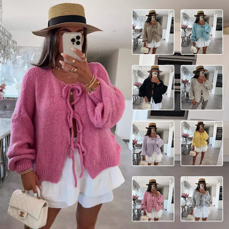 women's knitted lace-up bow cardigan - MRSLM