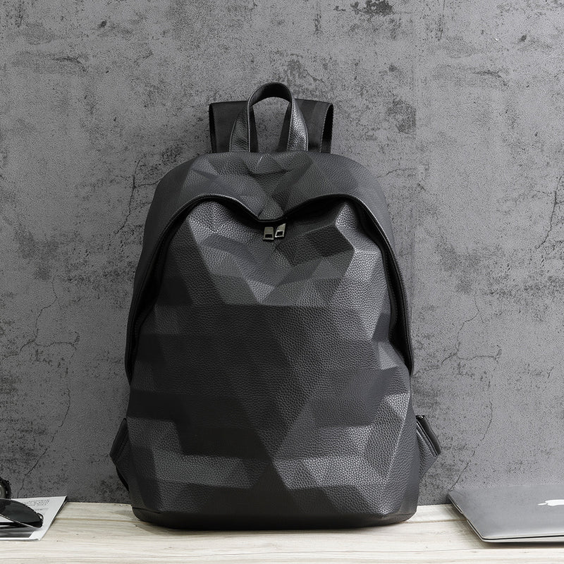 Black PU leather lattice backpack, view 4 - MRSLM
