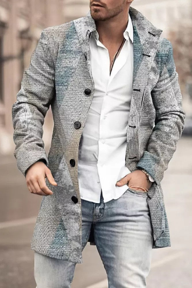 Men's stand collar plaid casual coat, view 6 - MRSLM