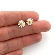 Sterling silver small daisy flower stud earrings, view 6 - MRSLM