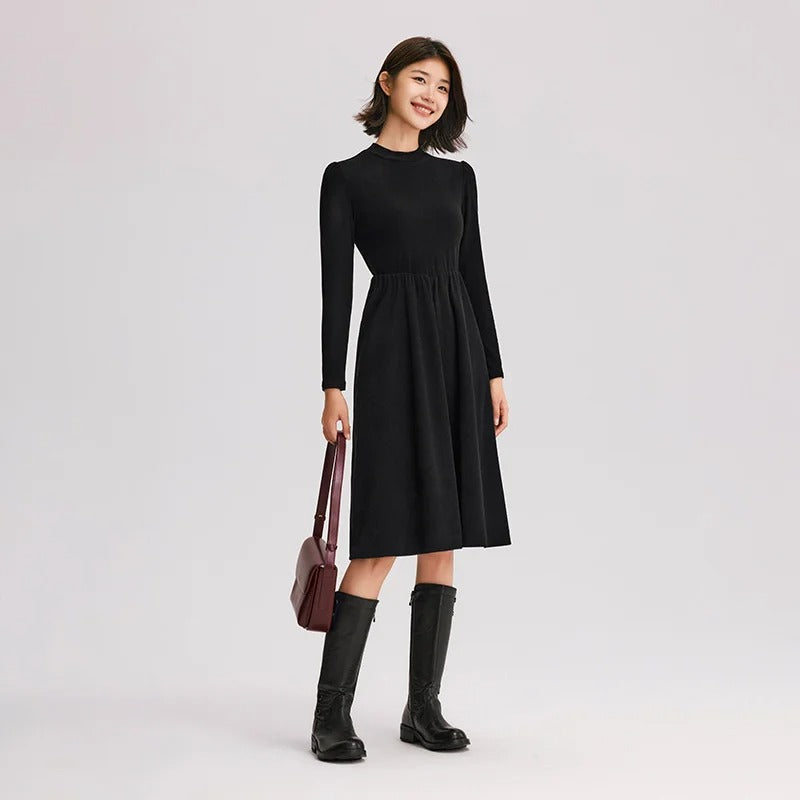 winter corduroy patchwork midi dress, view 6 - MRSLM