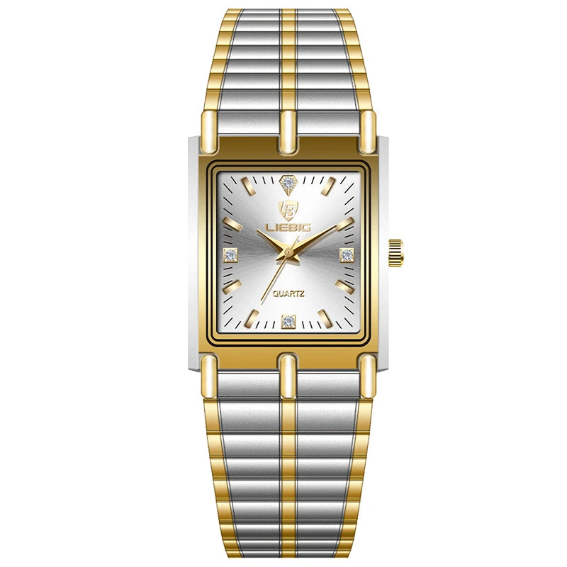 gold steel bracelet watch with square dial, view 6 - MRSLM