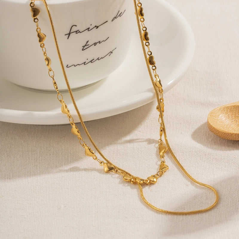 double layer heart necklace, view 4 - MRSLM