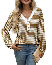 women's v-neck button pullover top, view 10 - MRSLM