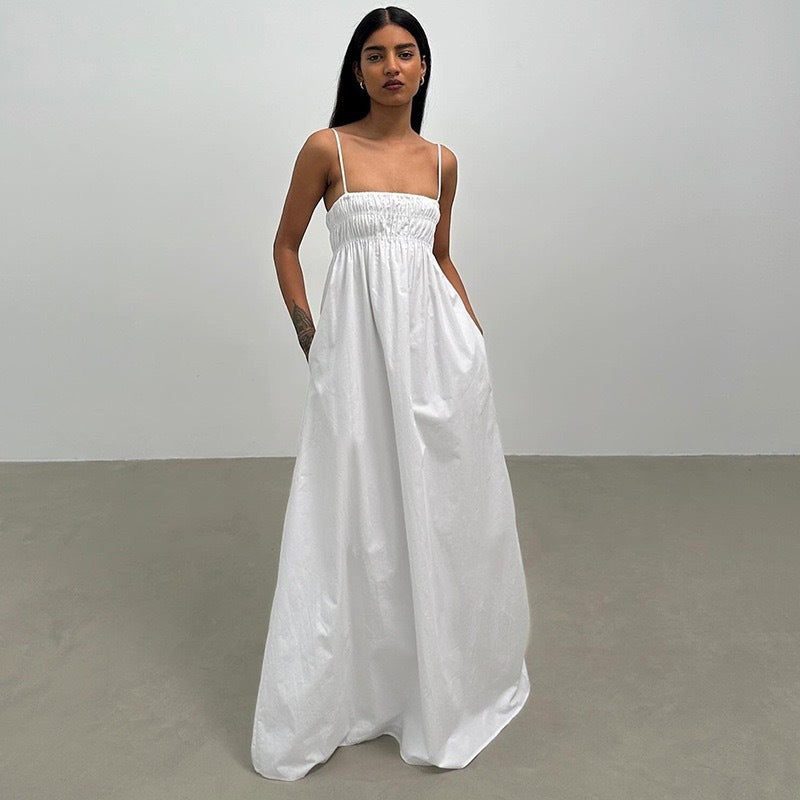 spaghetti strap smocked long dress, view 2 - MRSLM