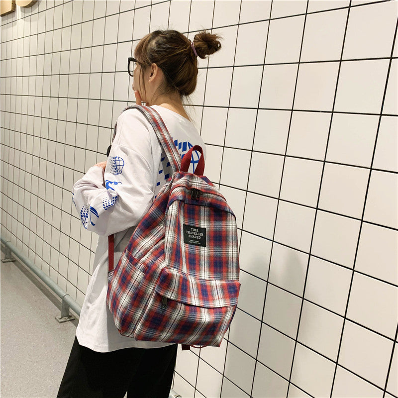 Plaid canvas casual schoolbag, view 2 - MRSLM