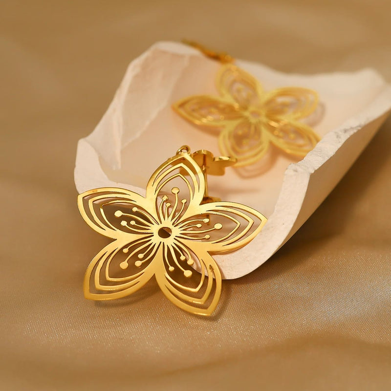 gold flower drop earrings, view 4 - MRSLM