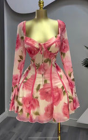 women's flared flower print dress, view 6 - MRSLM