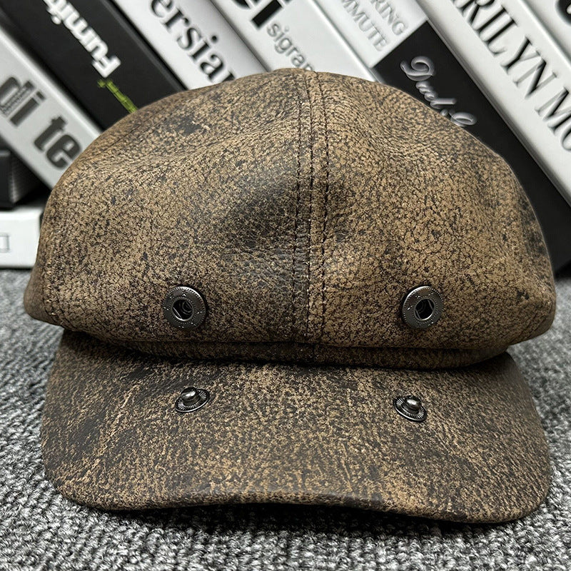 Brown cowhide painter cap, view 4 - MRSLM