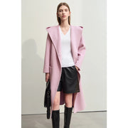 hooded long wool overcoat with belt, view 6 - MRSLM