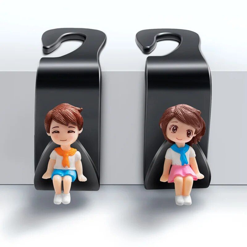 Cute Cartoon Car Seat Back Hooks - 2Pcs, Universal Rear Seat Hanger for Storage