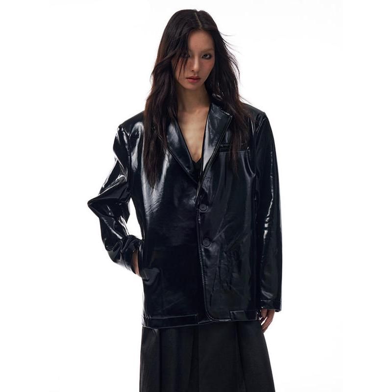 women's glossy PU leather jacket - MRSLM