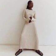 elegant pleated knit dress, view 24 - MRSLM