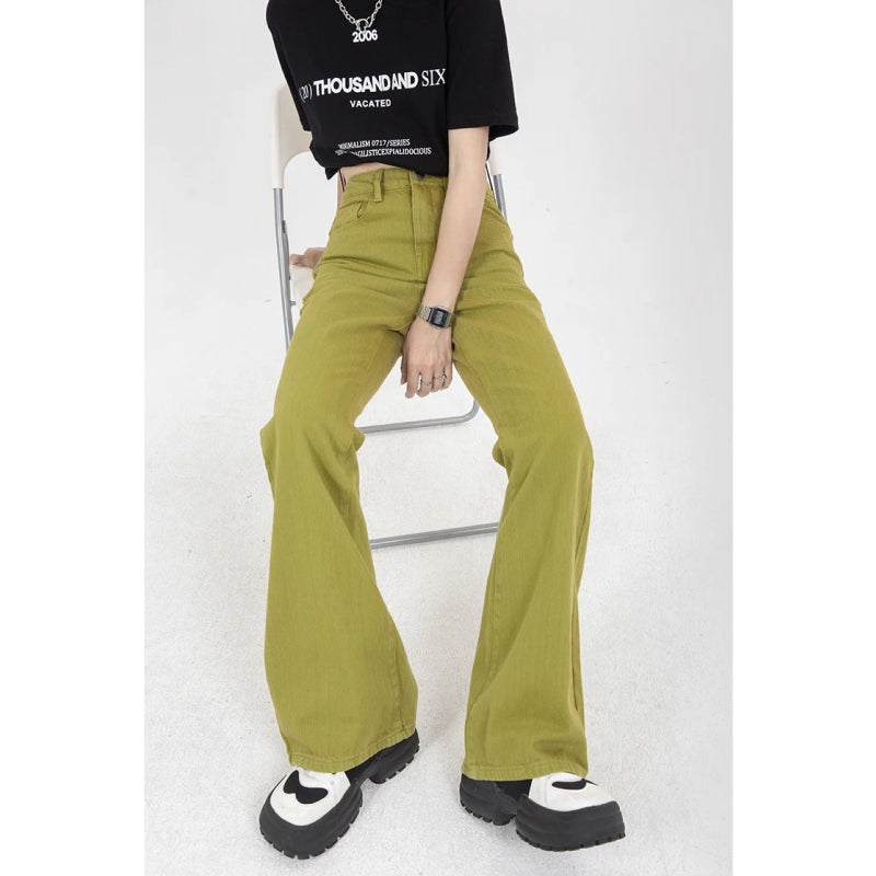 green high waist wide-leg denim pants, view 7 - MRSLM