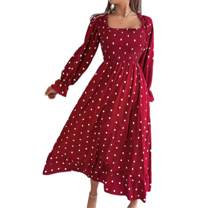 casual square collar polka dot swing dress, view 5 - MRSLM